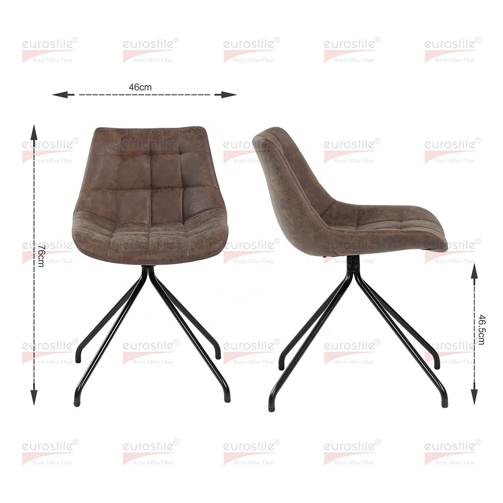 Mid Century Black Powder Coated Mental Base PU Leather Upholstered Dining Chair with Metal Legs Set of 2 Brown