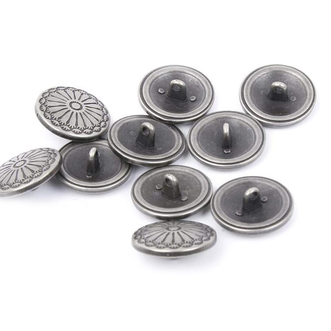 Flower Pattern Engraved Metal Sewing Buttons 23mm  Antique Metal Vintage  Shank Buttons   for Crafts Projects CoatJackets