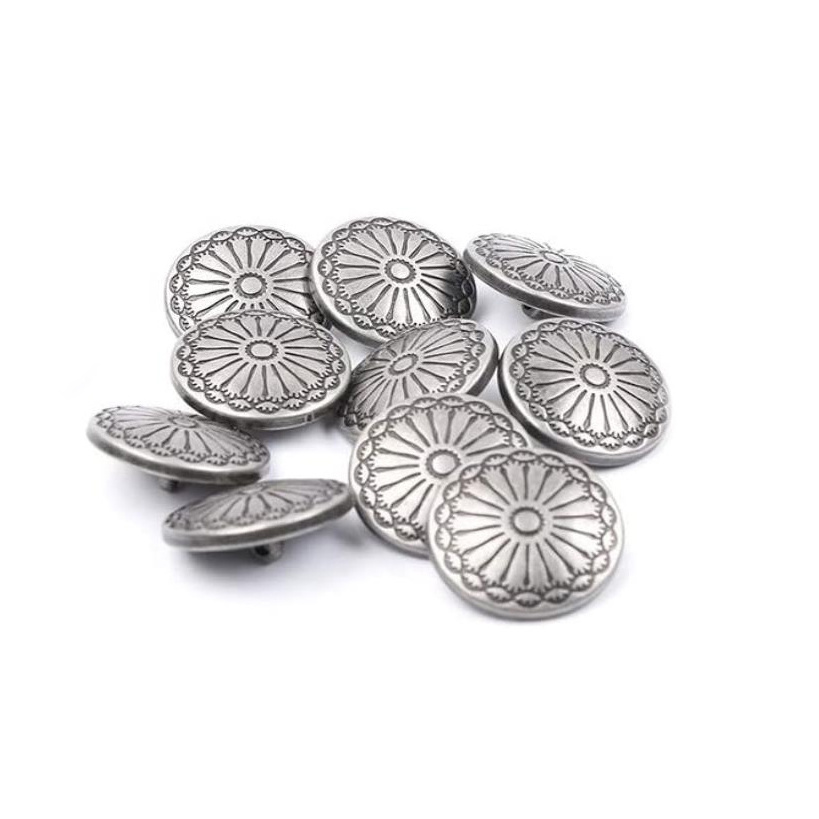 Flower Pattern Engraved Metal Sewing Buttons 23mm  Antique Metal Vintage  Shank Buttons   for Crafts Projects CoatJackets