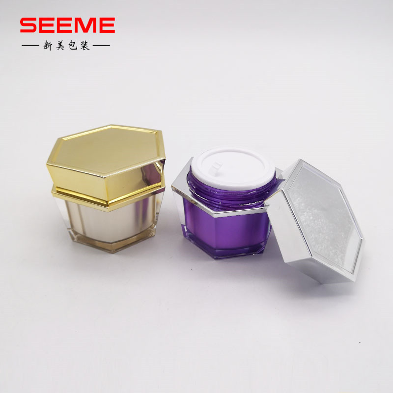 luxury cosmetic package 30g acrylic plastic  cosmetic jar  hexagon shape jar