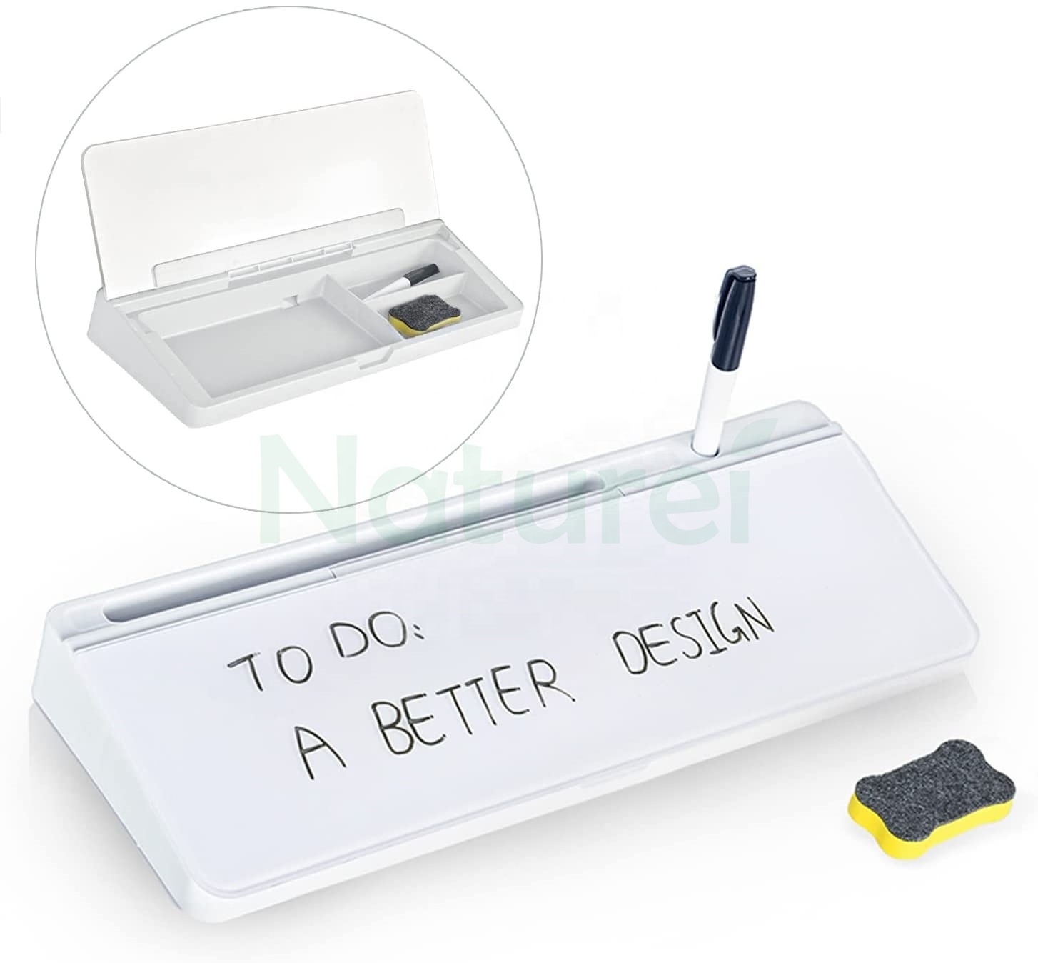 Naturei Dry Erase Computer Desk Pad Desktop Glass Whiteboard with Drawer Desk Organizers