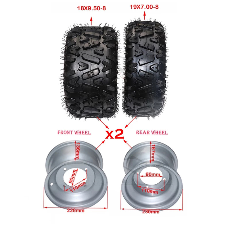 Thick rubber tire Front 19x7.00-8 rear 18x9.50-8 vacuum tires for Kart ATV UTV 8 inch road wear-resistant tires