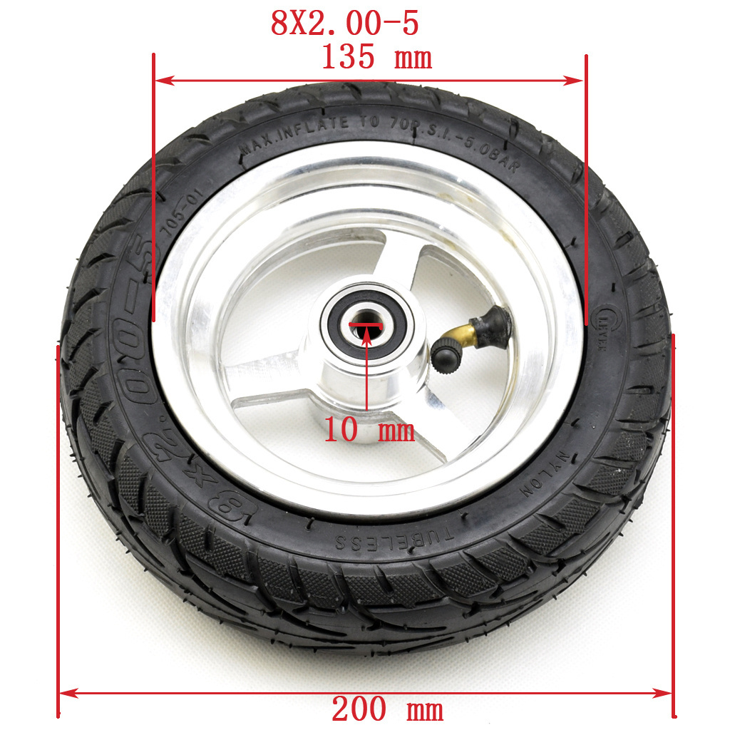 8x2.00-5 8 inch Tubeless tyre Tire with Aluminum alloy wheel rim For Kugoo C3 S3 S2 MINI Electric Scooter Modified Spare Parts