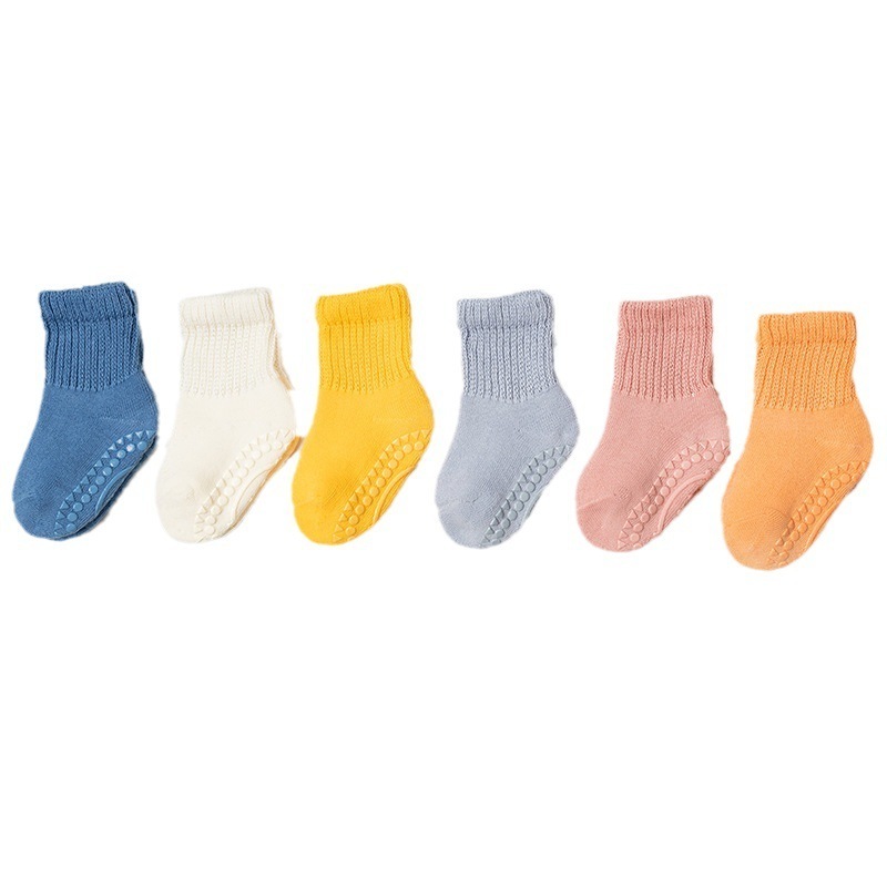 Oem Autumn and winter baby thickened warm non-slip baby crew socks solid color glue children's socks