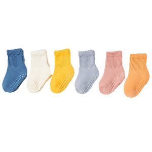 Oem Autumn and winter baby thickened warm non-slip baby crew socks solid color glue children's socks