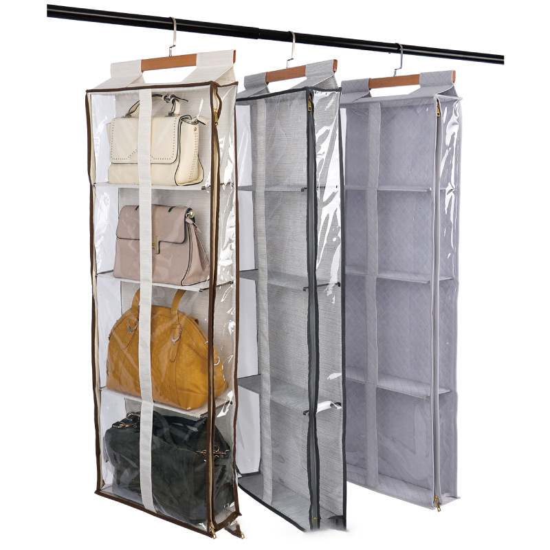 Household Storage 4 Shelf Hanging Storage Bag For Handbag Hanging Mesh Bag Closet Organizer Dust home storage & organization