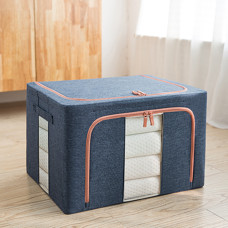 Custom Foldable Clothes Bedding Storage Organizer With Sturdy Handle Cotton Linen Zipper Oxford Storage Bag