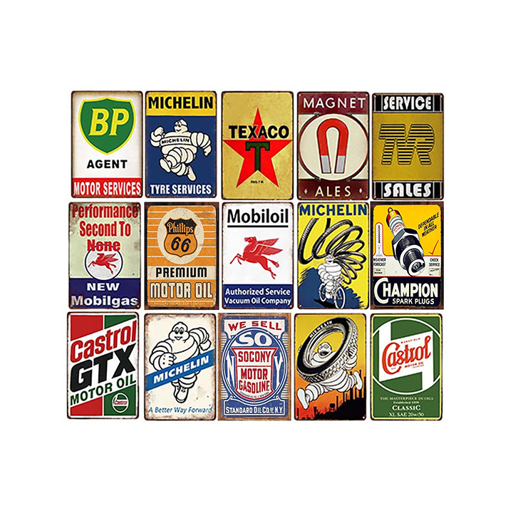 Customized Metal Advertising Sign Wall Decorations Motor Oil Tin Plaque Tyre Service Retro Style Vintage Metal Tin Signs