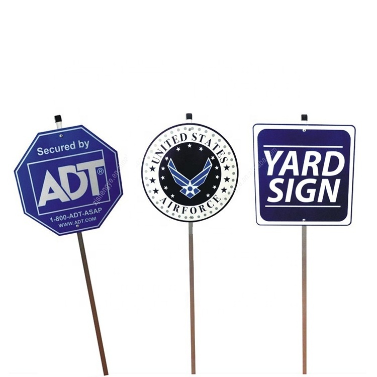 Custom Reflective Aluminum Safety Security Signs Plastic With Metal Pole Stakes Traffic Adt Yard Signs