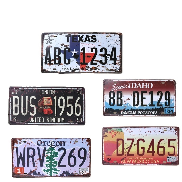 Custom Design Vintage Garage License Plate Plaque Metal Tin Sign Embossing Car Number License Plate