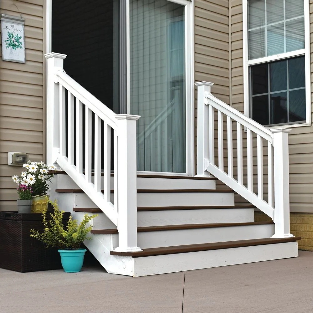 exterior deck railing, pvc white handrail for stairs