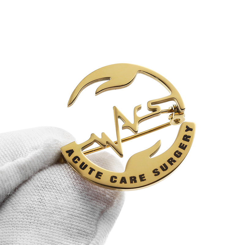 No Minimum High quality Stainless steel Laser cut Brooch Pin Custom Gold Silver Metal Badge Letter Logo Lapel Pins