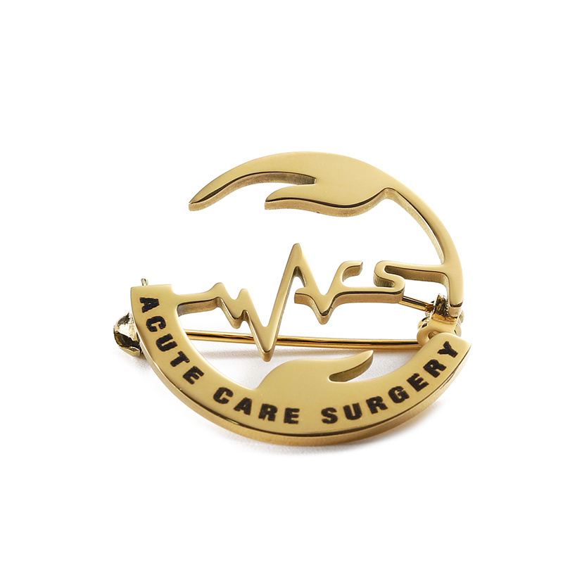 No Minimum High quality Stainless steel Laser cut Brooch Pin Custom Gold Silver Metal Badge Letter Logo Lapel Pins