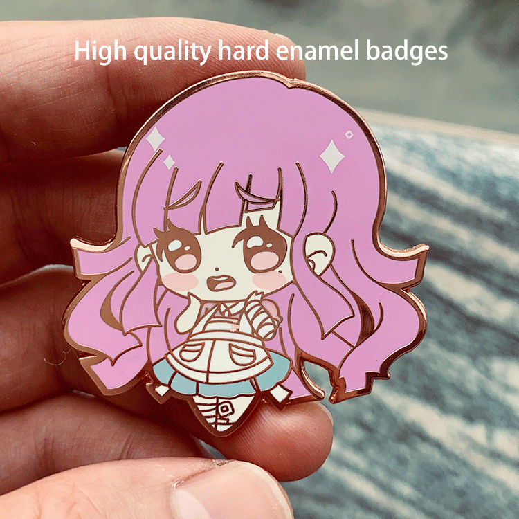 Customize 3D Metal Anime Glitter Lapel Pin Bulk Soft Hard Enamel Pins Badge Lovely Cartoon Girl Rose Gold Custom Enamel Pin