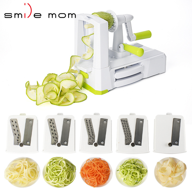 Kitchen Manual Food 5 Blade Vegetable Chopper - Spiralizer Vegetable Potato Spiral Slicer Cutter