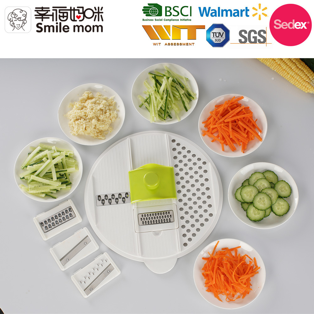 Smile mom 7 in 1 Multifunctional Plastic Kitchen Helper - Mini Shredder - Vegetable Slicer Grater - Manual Salad Spinner