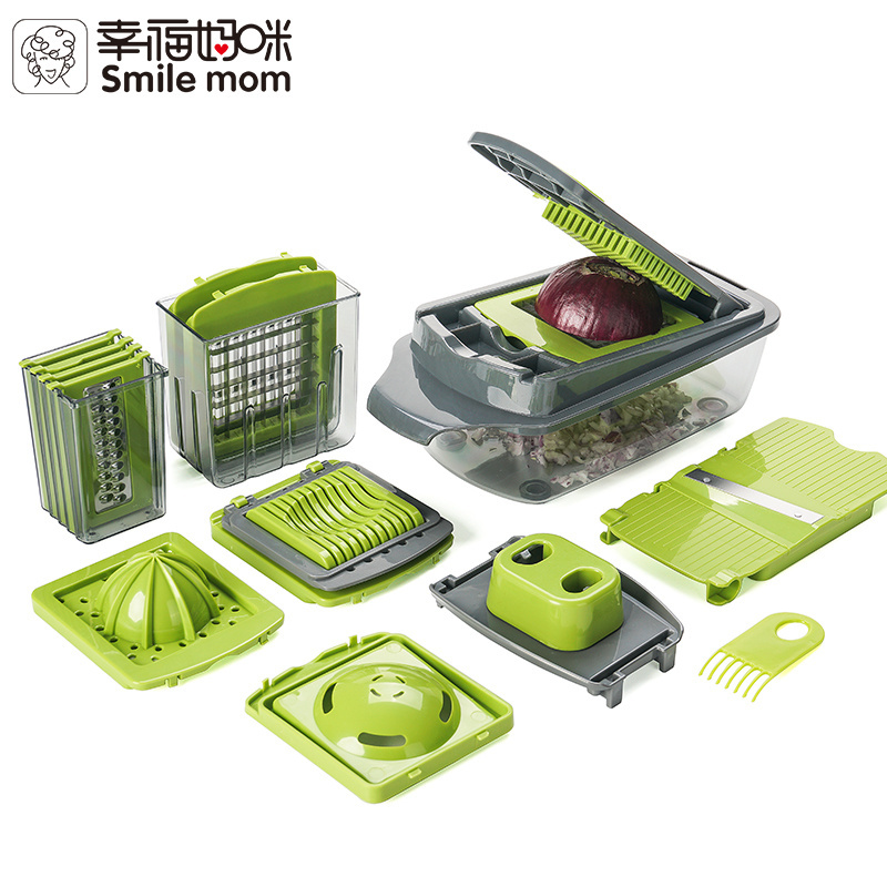 Smile mom 7 in 1 Multifunctional Plastic Kitchen Helper - Mini Shredder - Vegetable Slicer Grater - Manual Salad Spinner