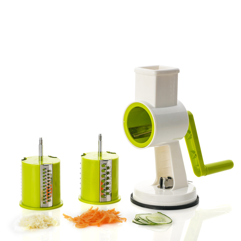 Kitchen Gadget Rotary Cheese Grater Mondoline Slicer Multifunctional Manual Cutter Vegetable Shredder W/ 3 Interchangeable Blade