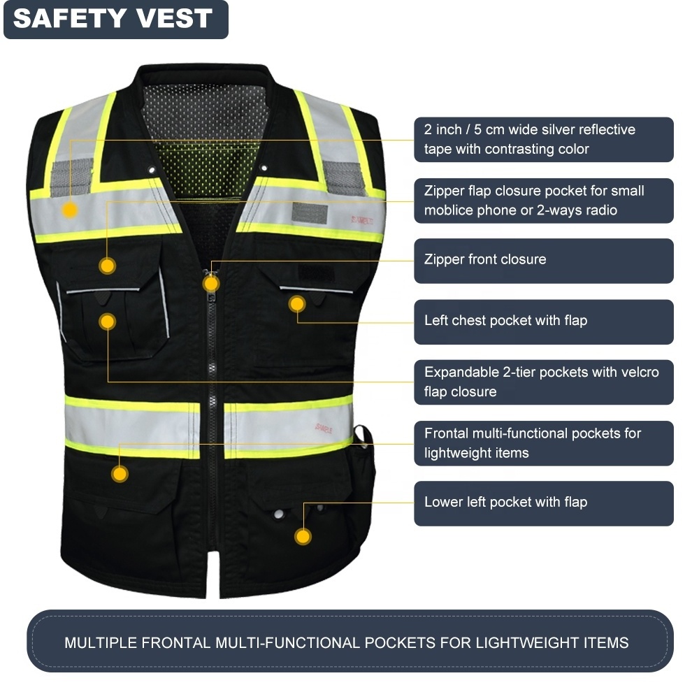 Chaleco Reflectivo Security Reflective Safety Vests Press Black High Visible Safety Reflective Vest