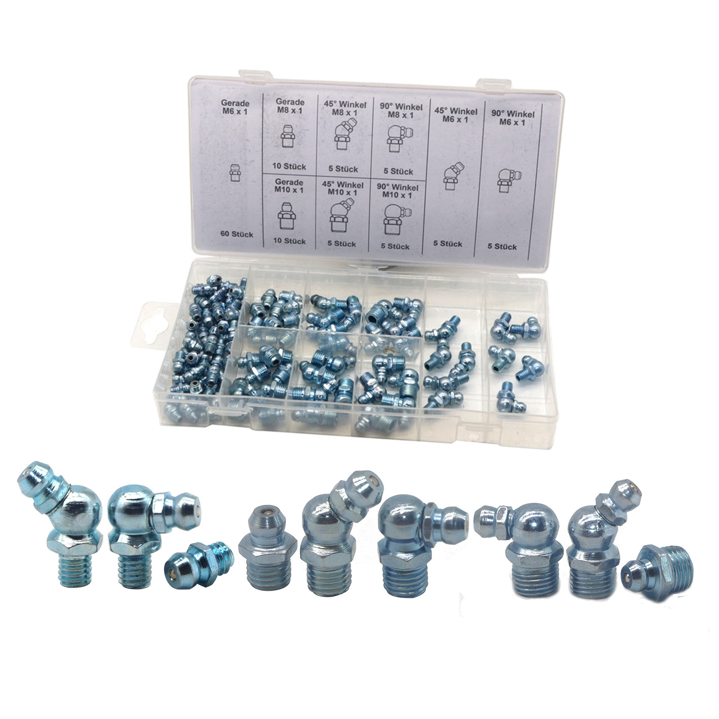 SYD-1008 110pcs Metric grease oil nipple zerk fitting lubricating nipple assortment