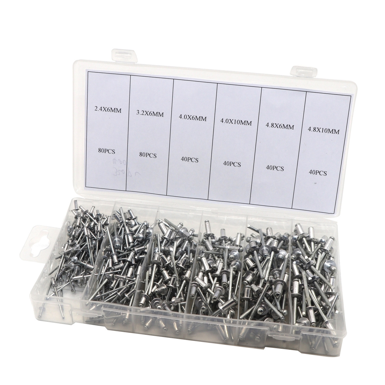 SYD-1098 320PCS 6 Sizes Assortment Metric aluminum countersunk head blind rivets