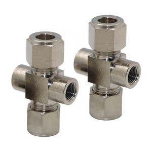 SYD-1148-11 Pipe Fittings Cross Type Tube Cross Joint Compression Double Ferrule 4 Way Cross Union Fittings