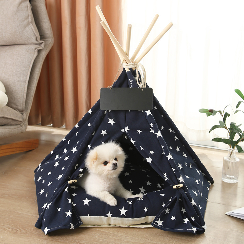 Customized Logo Dog & Cat Outdoor Camping Dog Accessories Durable Large Soft Star Pattern Cat Bed Pet Tent House Dog Teepee