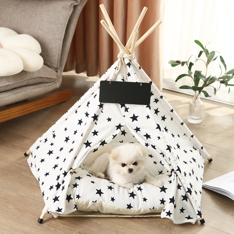 Customized Logo Dog & Cat Outdoor Camping Dog Accessories Durable Large Soft Star Pattern Cat Bed Pet Tent House Dog Teepee