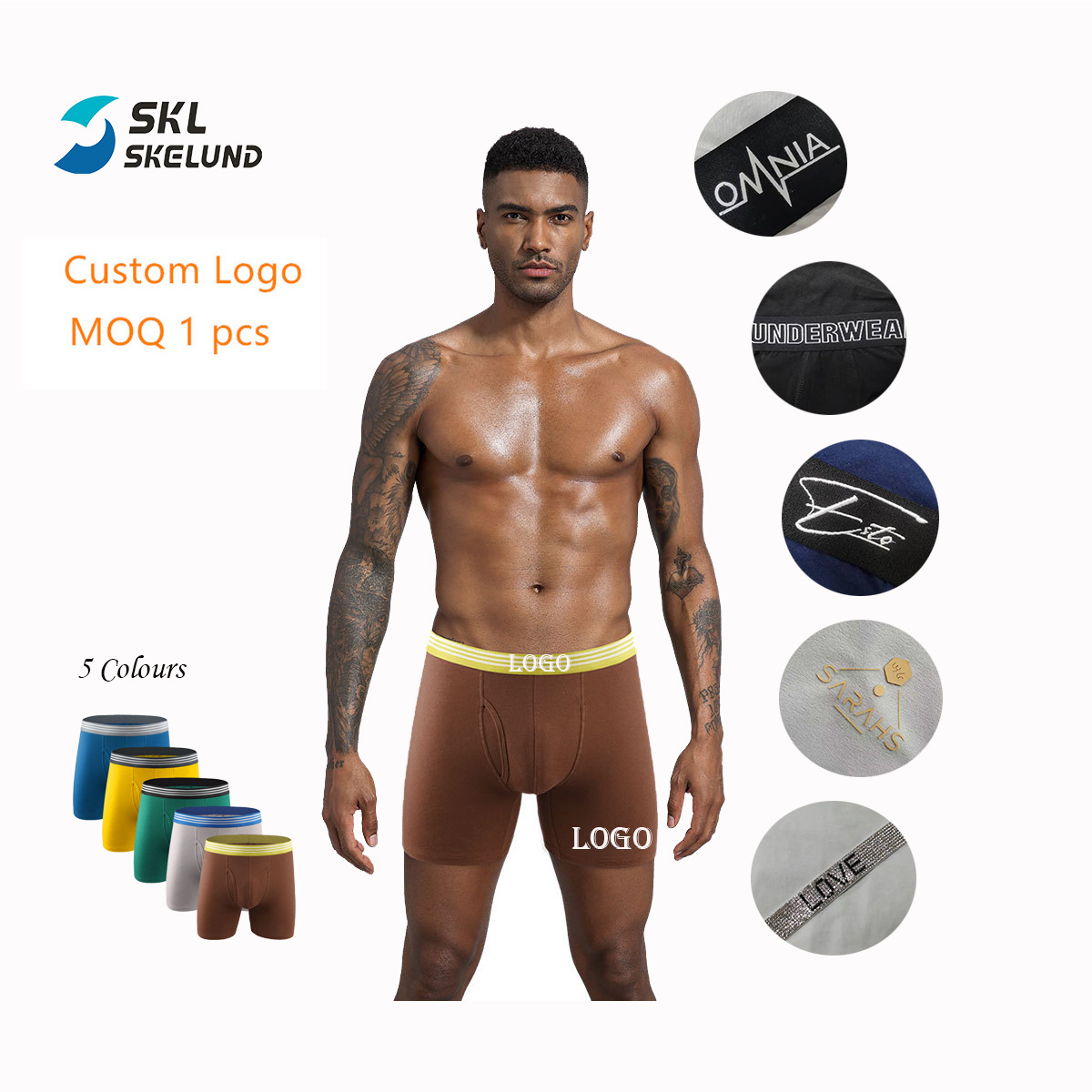 High Quality Moq 1 Custom Logo Men Boxer Briefs Cotton Colorful Men Underwear Custom Open Front Long Boxer For Men