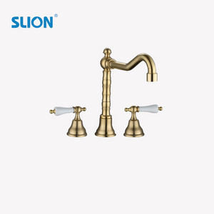 New design traditional gold double handle brass 3 hole basin mixer faucet luxury bathroom faucets