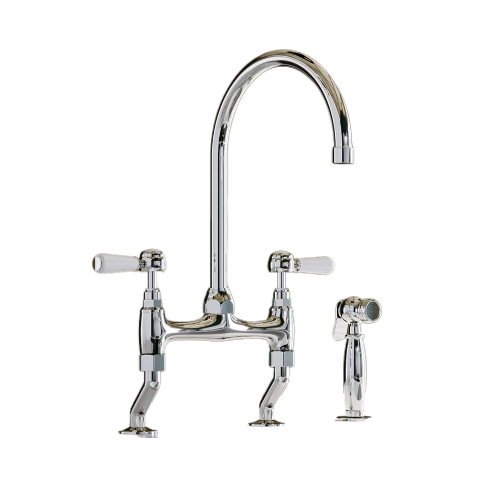 Hot sale classic long neck luxury chrom brass bridge kitchen faucets with side sprayer