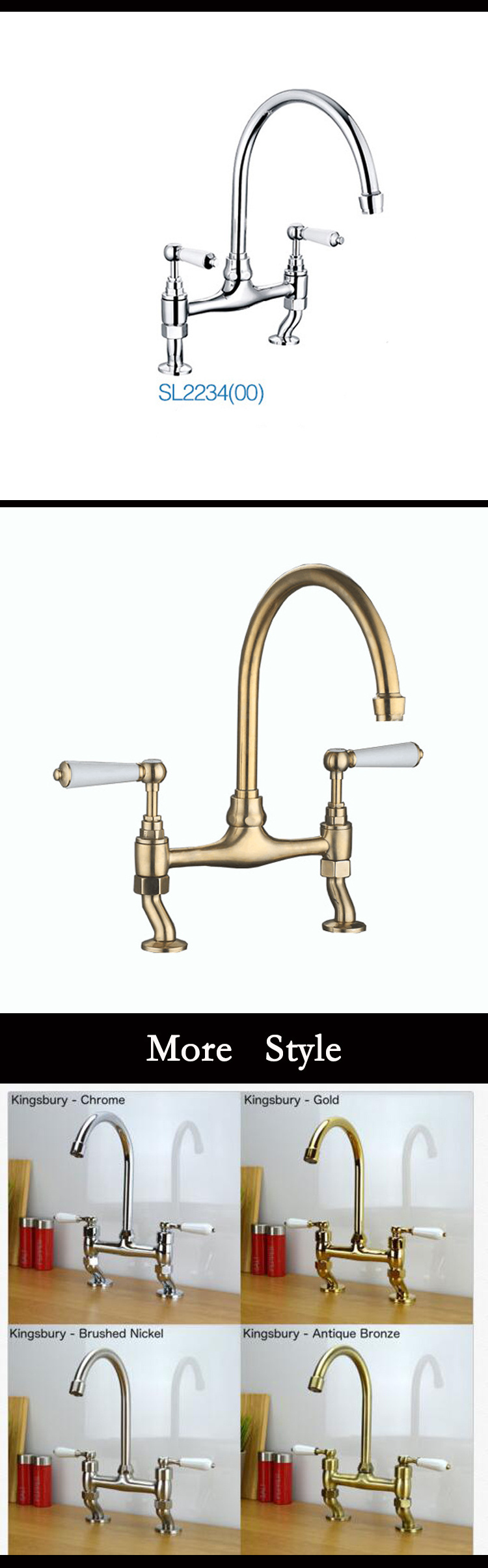 High quality bridge  brass classical gold kitchen sink faucet  deck mounted prevent ironing  two handle