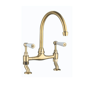 High quality bridge  brass classical gold kitchen sink faucet  deck mounted prevent ironing  two handle