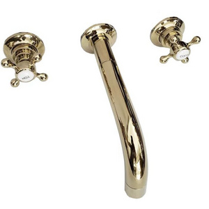 British style cross handwheel three hole wall mount gold basin faucets