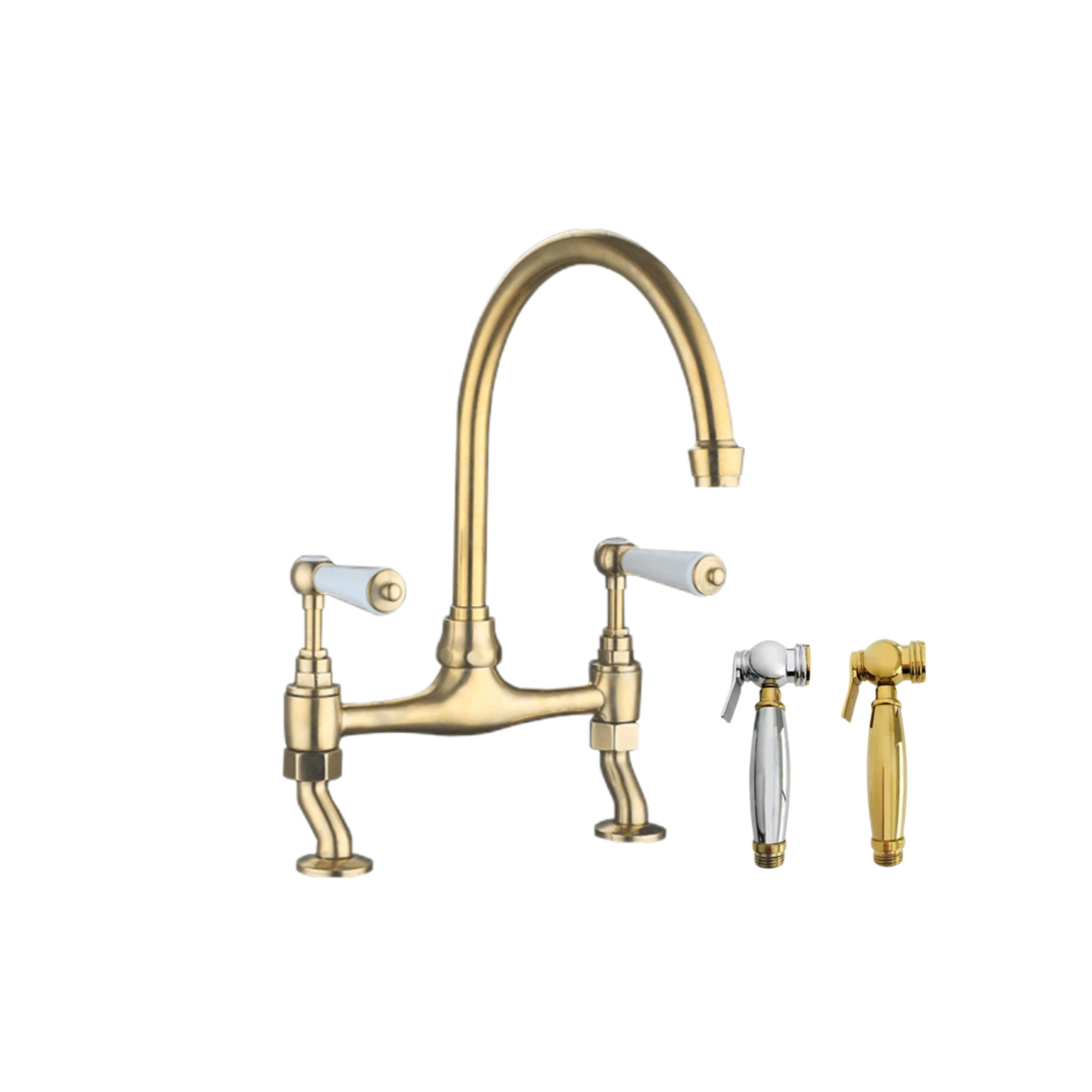 High quality  brass brushed gold deck mounted prevent ironing two handle sink taps bridge kitchen faucet