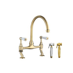 High quality  brass brushed gold deck mounted prevent ironing two handle sink taps bridge kitchen faucet