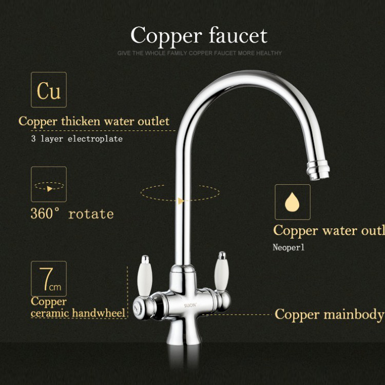 Factory direction sell classical brass chrome deck mounted two handle kitchen faucet