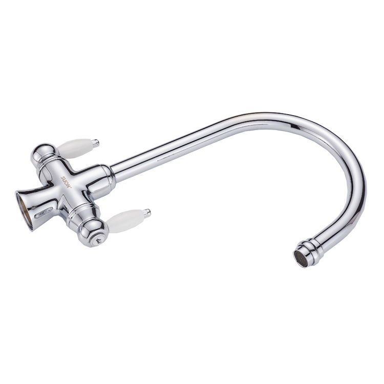 Factory direction sell classical brass chrome deck mounted two handle kitchen faucet