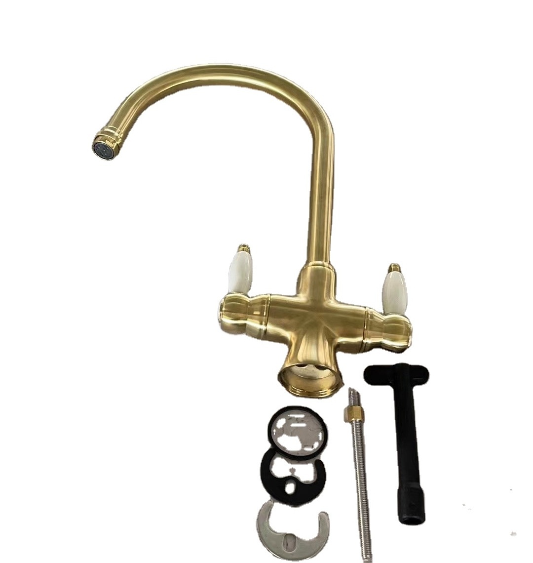 Factory direction sell classical brass chrome deck mounted two handle kitchen faucet