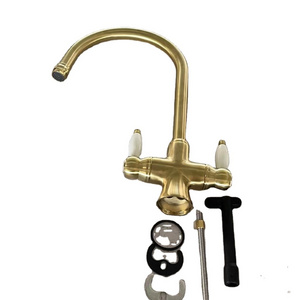 Factory direction sell classical brass chrome deck mounted two handle kitchen faucet