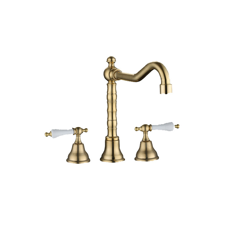 Brass Traditional Basin 3 hole mixer luxury basin faucet countertop installation antique brass basin faucet