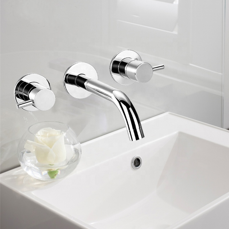 Hot sales HPB59-1Modern Bathroom Basin Faucets 2 Handles Chrome Polish Silver Wall Mounted Mixer Taps Kit