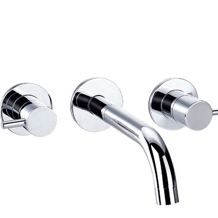 Hot sales HPB59-1Modern Bathroom Basin Faucets 2 Handles Chrome Polish Silver Wall Mounted Mixer Taps Kit