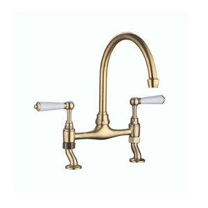 Traditional brass Two handle kitchen mixer taps finished antique gold double handle brass kitchen faucet kitchen taps