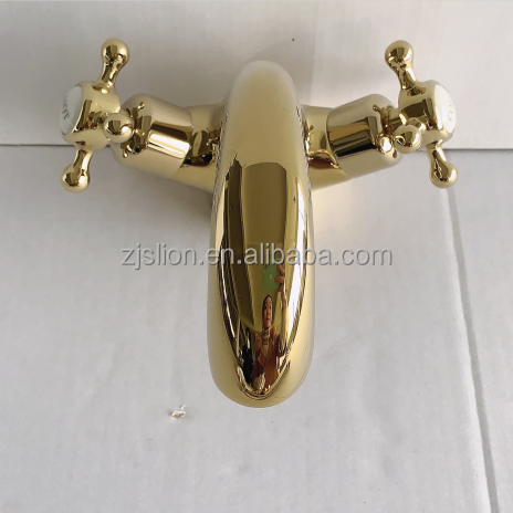 Dual Handle Antique Basin Faucet Hot and Cold Water Basin Mixer Faucet Brass Crane Bronze Faucet Bathroom Vintage Mixer Tap Gold