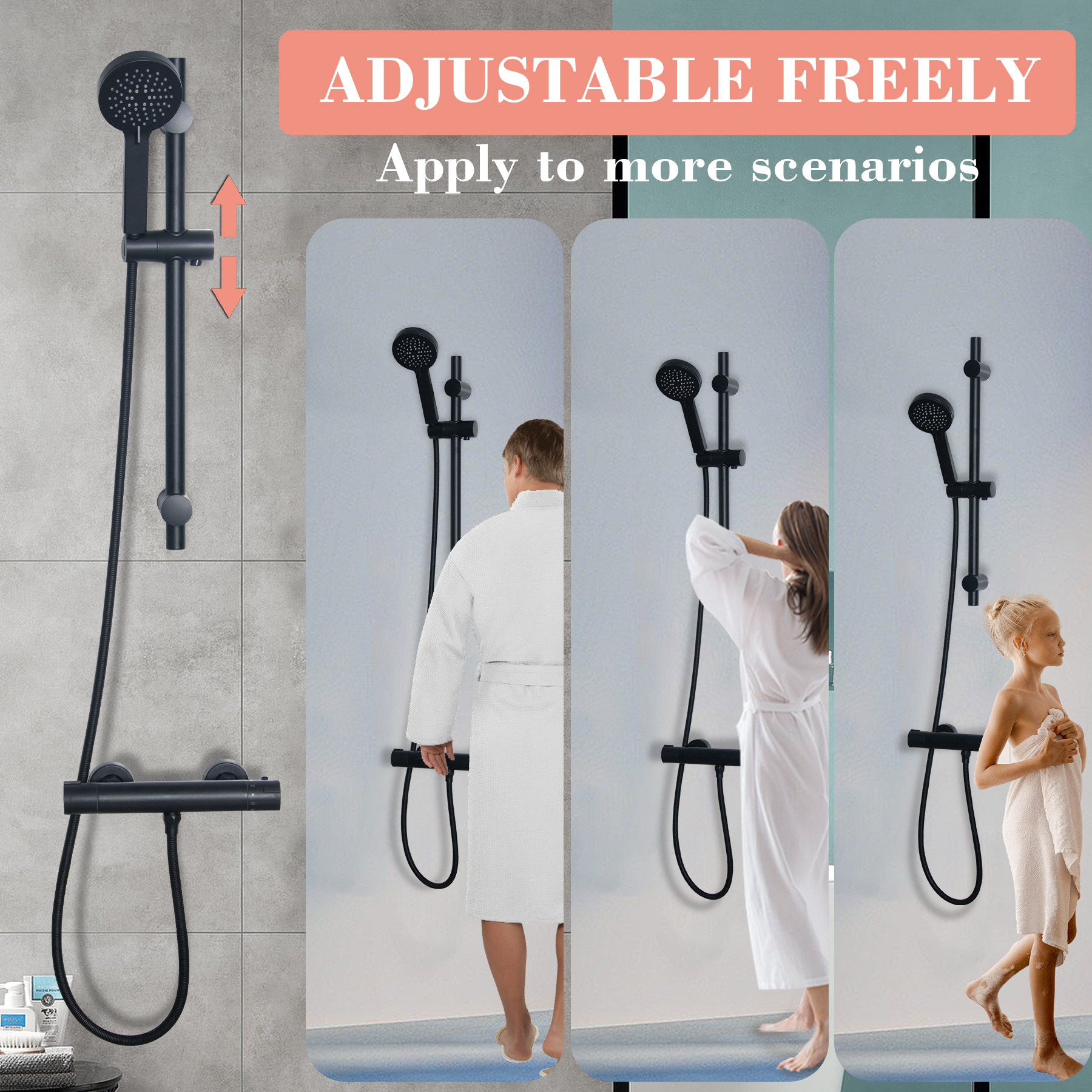 Popular Round Bathroom Shower Faucet Stainless steel Hot Cold Bathroom Tap Thermostatic Shower Set Black Bathtub Mixer Faucet