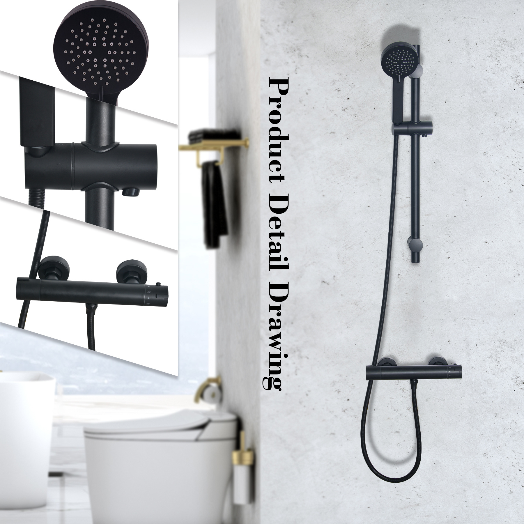 Popular Round Bathroom Shower Faucet Stainless steel Hot Cold Bathroom Tap Thermostatic Shower Set Black Bathtub Mixer Faucet