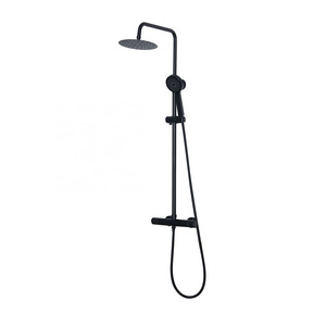 Black Bathroom Round Thermostatic Mixer Shower Valve Overhead Rain Shower Handheld Shower Faucets