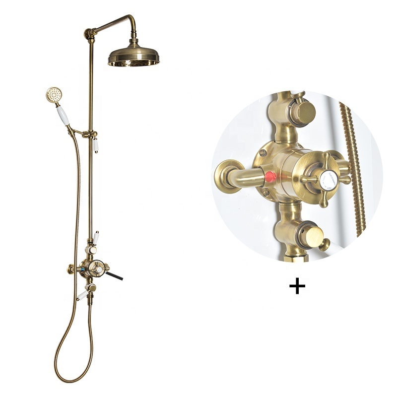 Luxury brass Wall-mounted bathroom rain shower Antique brass shower faucet set Suitable for the elderly and children