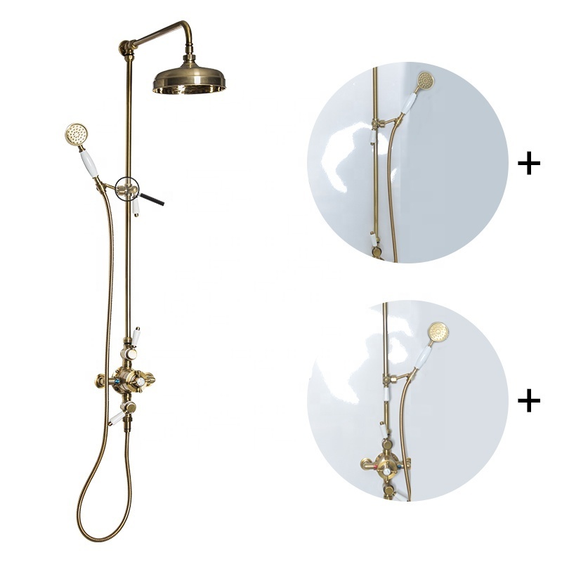 Luxury brass Wall-mounted bathroom rain shower Antique brass shower faucet set Suitable for the elderly and children